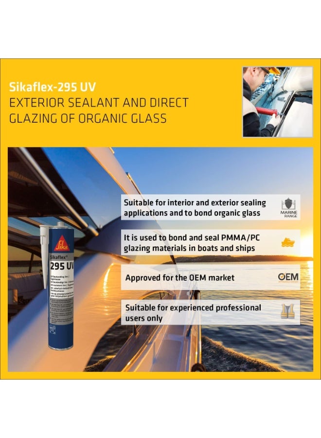 SIKA - Exterior Sealant And Direct Glazing Adhesive For Bonding Organic Glass In Marine Applications - Sikaflex-295 UV Black - PU - 300ml Cartridge - Image 3